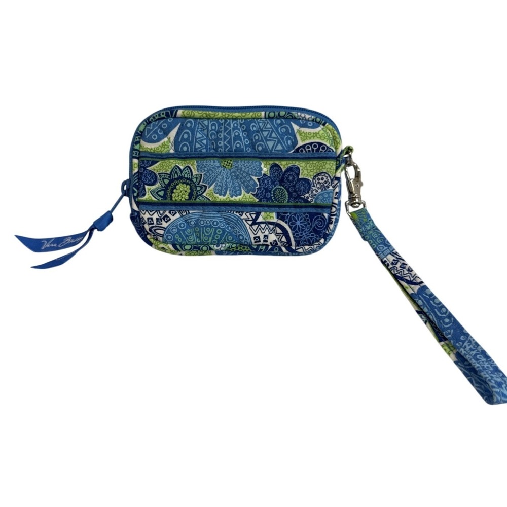 Vera Bradley Wristlet Coin Purse Wallet Zip Pouch Blue‎ Green Floral - Picture 1 of 9